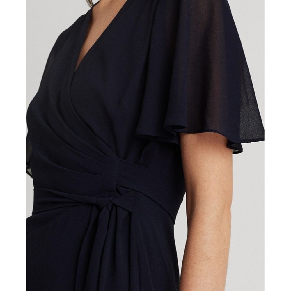 Lauren Ralph Lauren Women's Belted Fit & Flare Georgette Dress Rich Black 2 - Picture 2 of 12